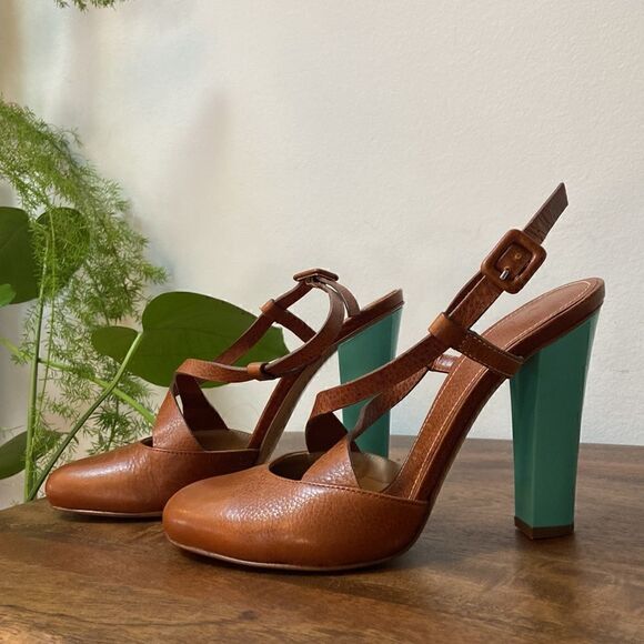 Vicini Leather Teal Color Heels Size 37 - Picture 3 of 13